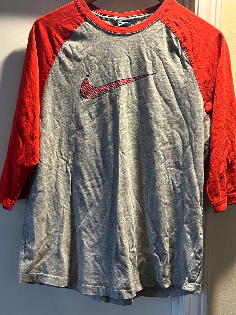 Nike Gray and Red Raglan Long-Sleeve Tee